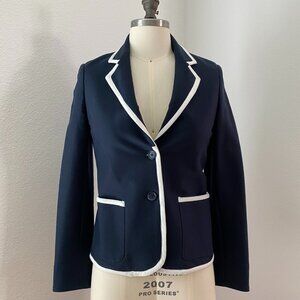 Anne Claire Navy and White Trim Blazer